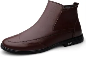 Men's Chelsea Ankle Boots Wave Cap Toe Cowhide Leather Anti-slip Waterproof Non Wearable Casual Dress Slip On