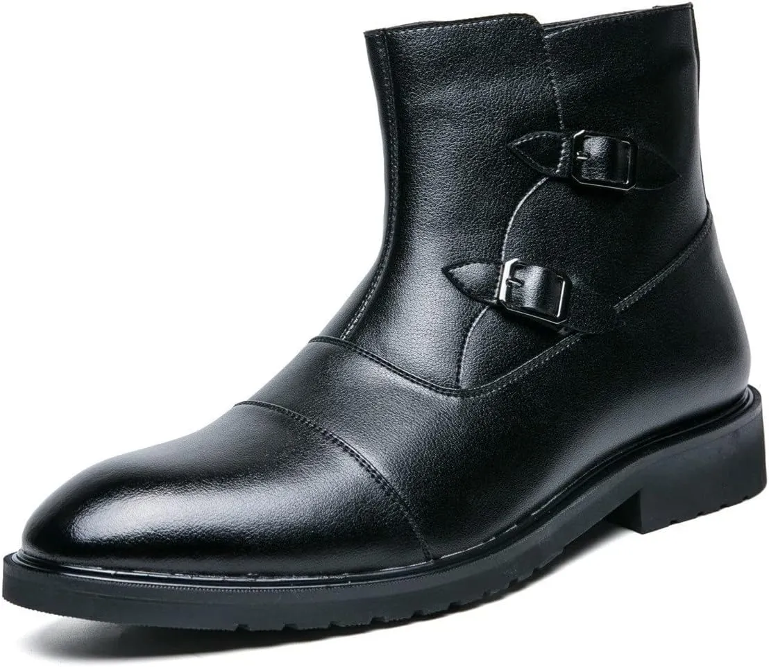 Men's Chelsea Boots Cap Toe With Two Buckle Side Zip Cowhide Leather Wearable Non Anti-slip Waterproof Fashion Dress Slip On