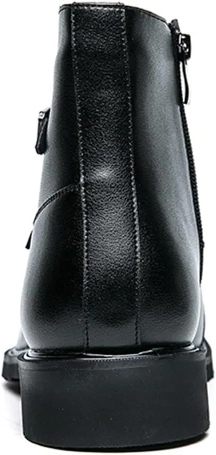 Men's Chelsea Boots Cap Toe With Two Buckle Side Zip Cowhide Leather Wearable Non Anti-slip Waterproof Fashion Dress Slip On