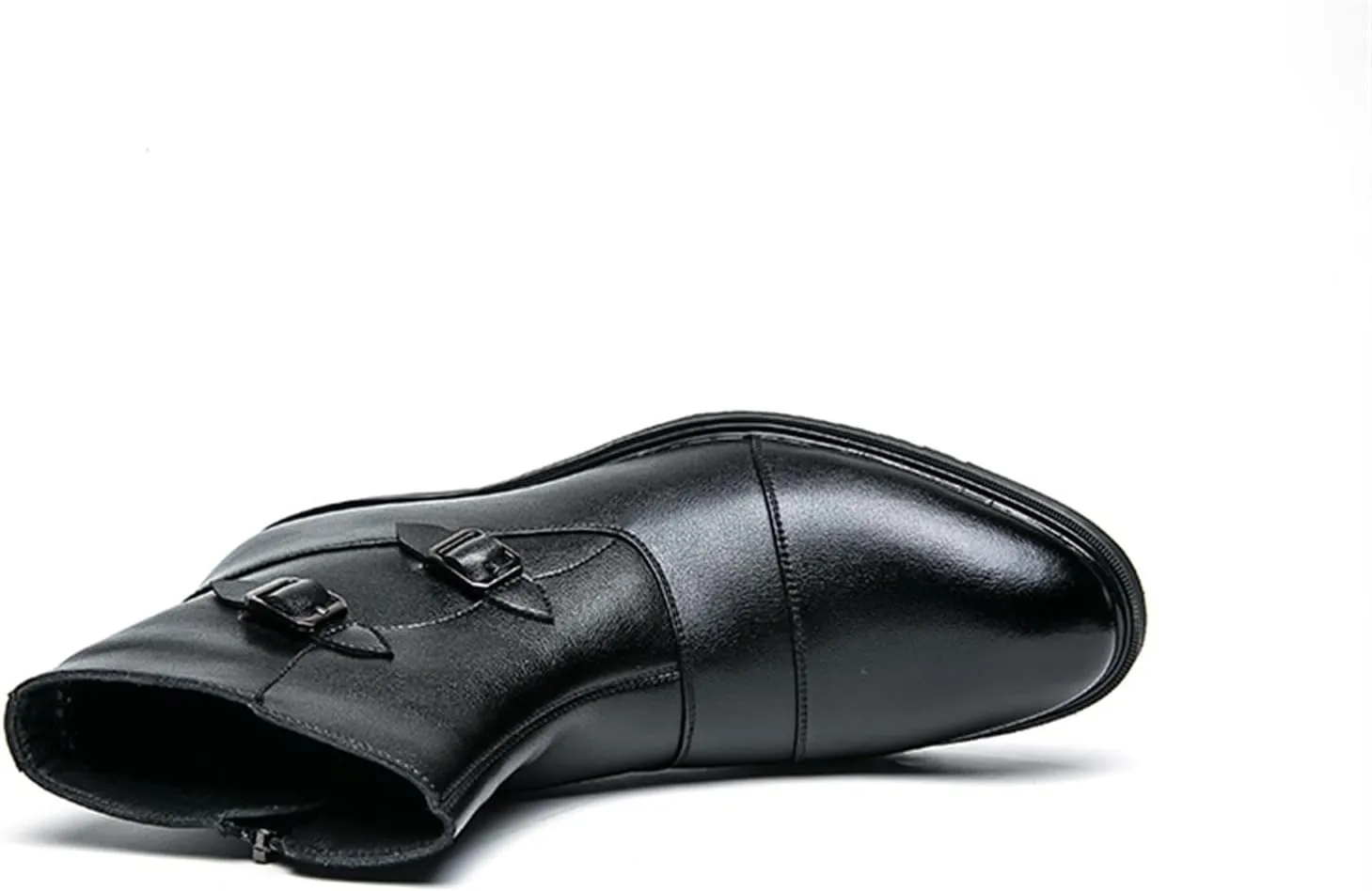 Men's Chelsea Boots Cap Toe With Two Buckle Side Zip Cowhide Leather Wearable Non Anti-slip Waterproof Fashion Dress Slip On