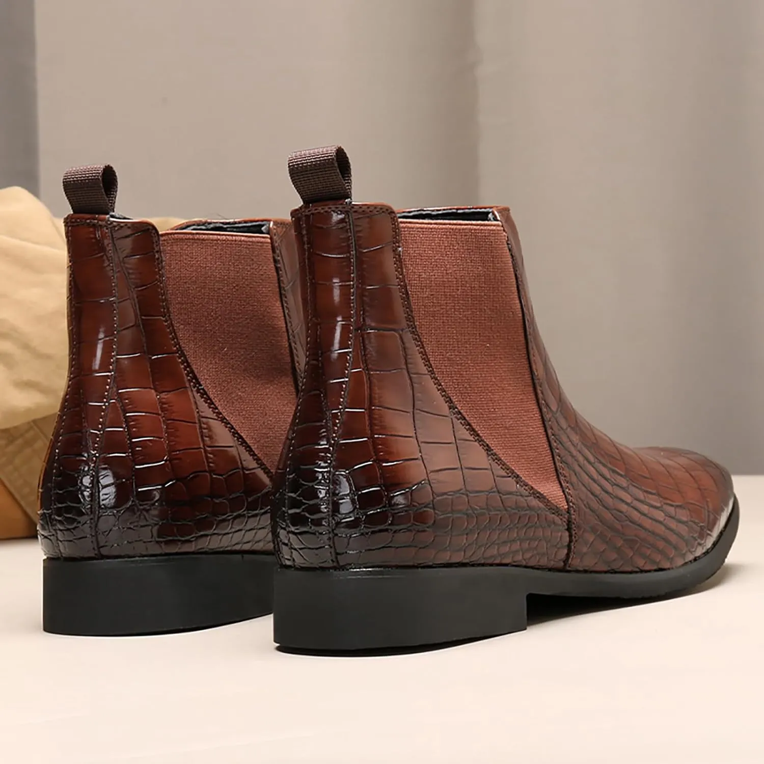 Men's Chelsea Boots Lightweight Casual Chukka Ankle Boots Classic Elastic Crocodile Print Dress Shoes for Men