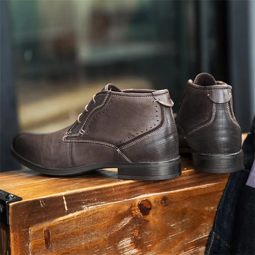 Men's Chukka Boots Casual Dress Boots Motorcycle Combat Boots Waterproof Ankle Boots Lace Up Fashion Leather Boots