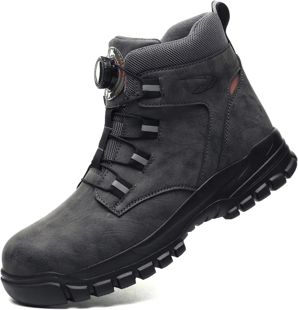 Men's mid-top safety boots women's construction site protection boots steel toe anti-smash anti-throw lightweight work boots