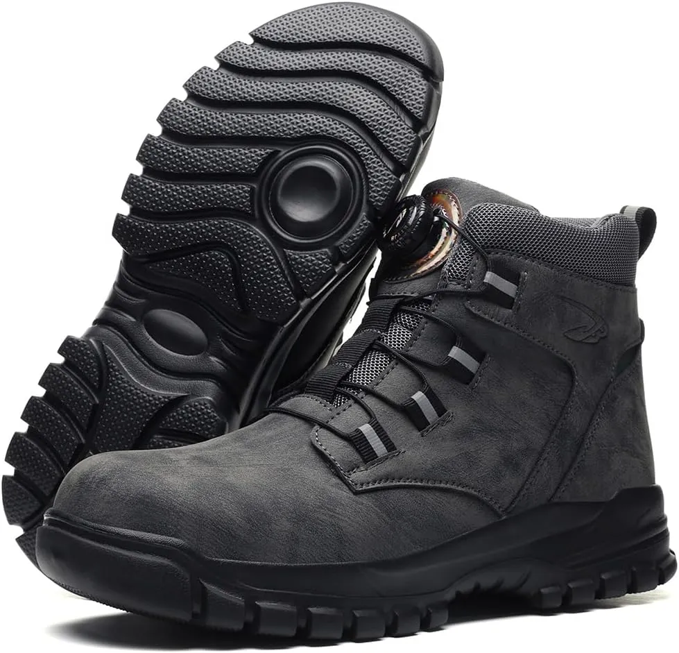 Men's mid-top safety boots women's construction site protection boots steel toe anti-smash anti-throw lightweight work boots