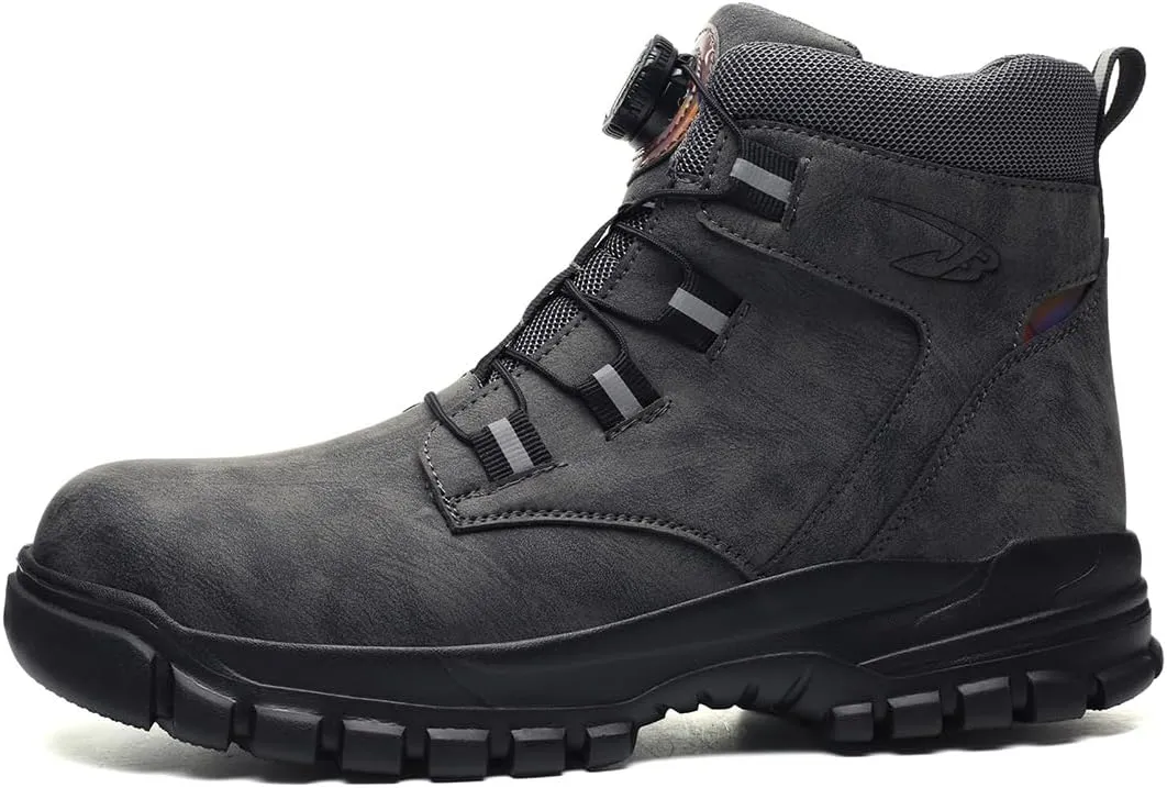 Men's mid-top safety boots women's construction site protection boots steel toe anti-smash anti-throw lightweight work boots