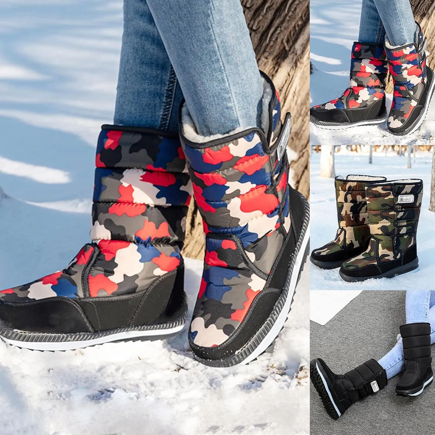 Men's Snow Boots Womens Winter Boots Waterproof Fur Lined Warm Boots High Top Slip On Anti-Slip Casual Outdoor Booties
