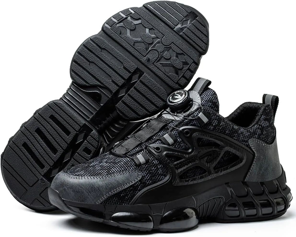 Mens Steel Toe Protective Safety Shoes Swivel Buckle Lace Up Easy to Wear Work Shoes Anti Puncture Breathable Lightweight Air Cushion Work Site Protective Shoes
