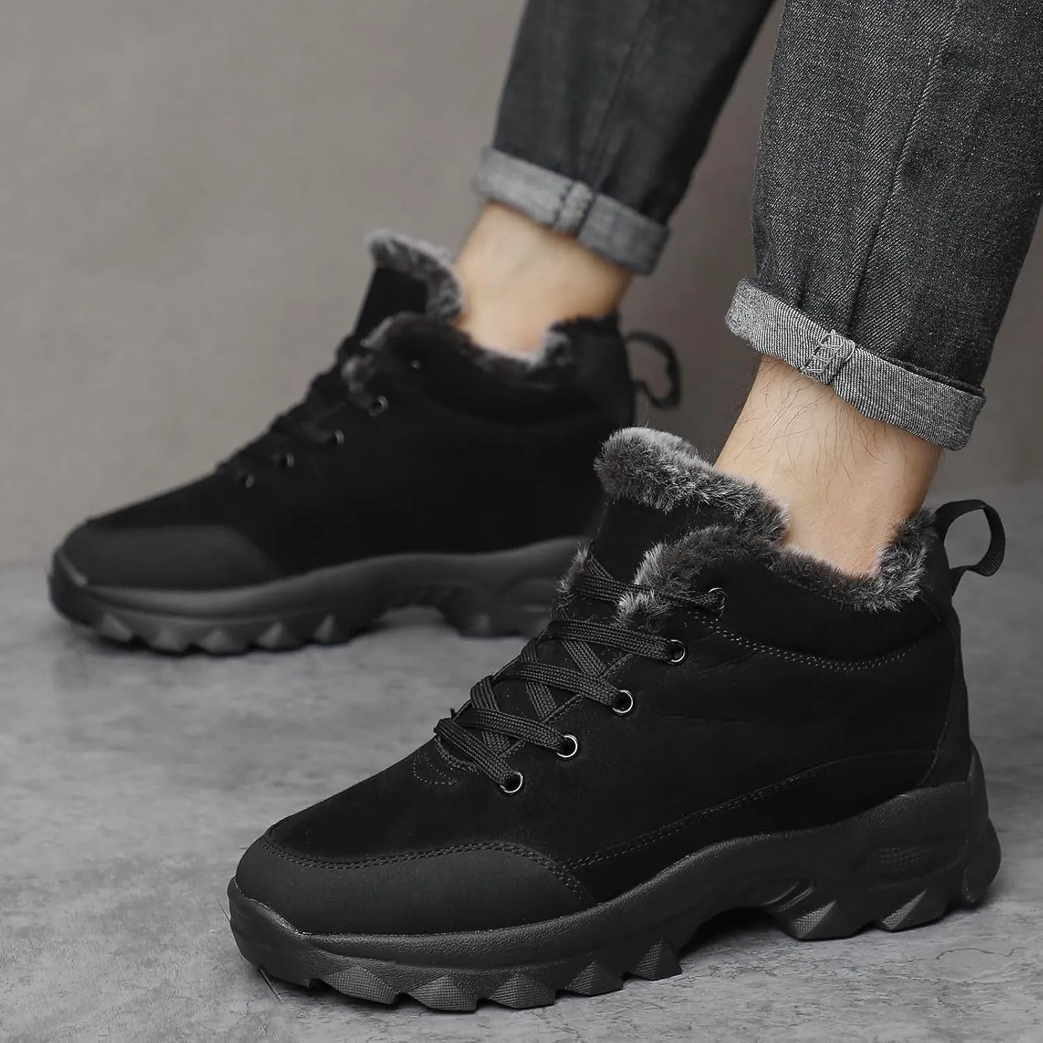 Mens Work Boots Slip On Hiking Sneakers Warm Fur Lined Women Workout Shoes Waterproof Winter Outdoor Botas Waterproof Non Slip Hike Grounded Footwear