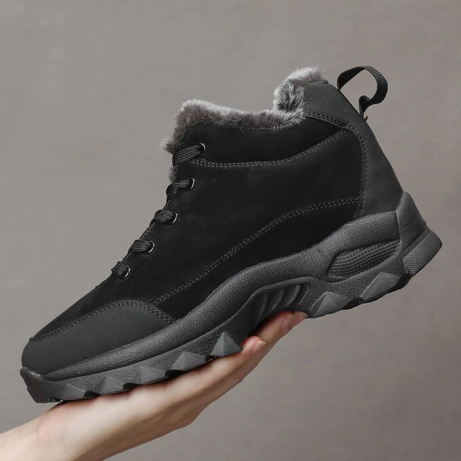 Mens Work Boots Slip On Hiking Sneakers Warm Fur Lined Women Workout Shoes Waterproof Winter Outdoor Botas Waterproof Non Slip Hike Grounded Footwear