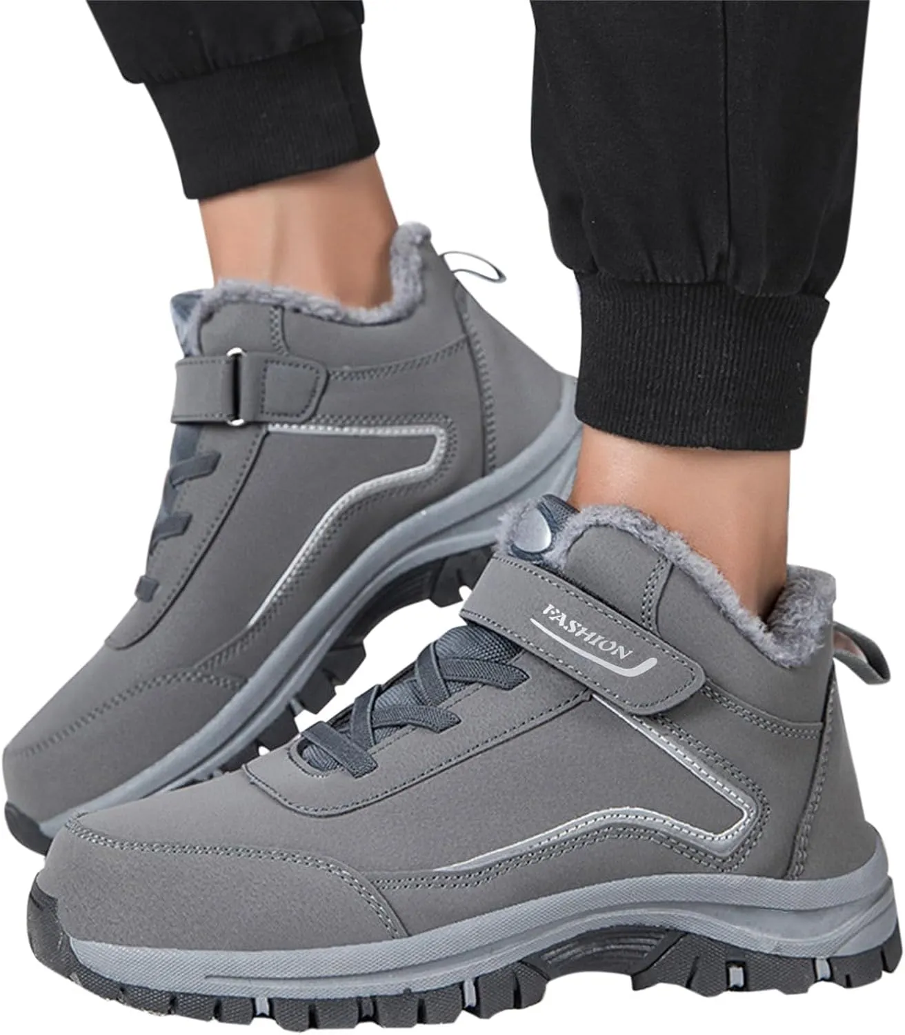 Men's Work Boots Wide Width Hiking Sneakers Warm Fur Lined Women's Workout Shoes Slip Resistant Wide Outdoor Shoes Slip on Loafers Hike Grounded Footwear