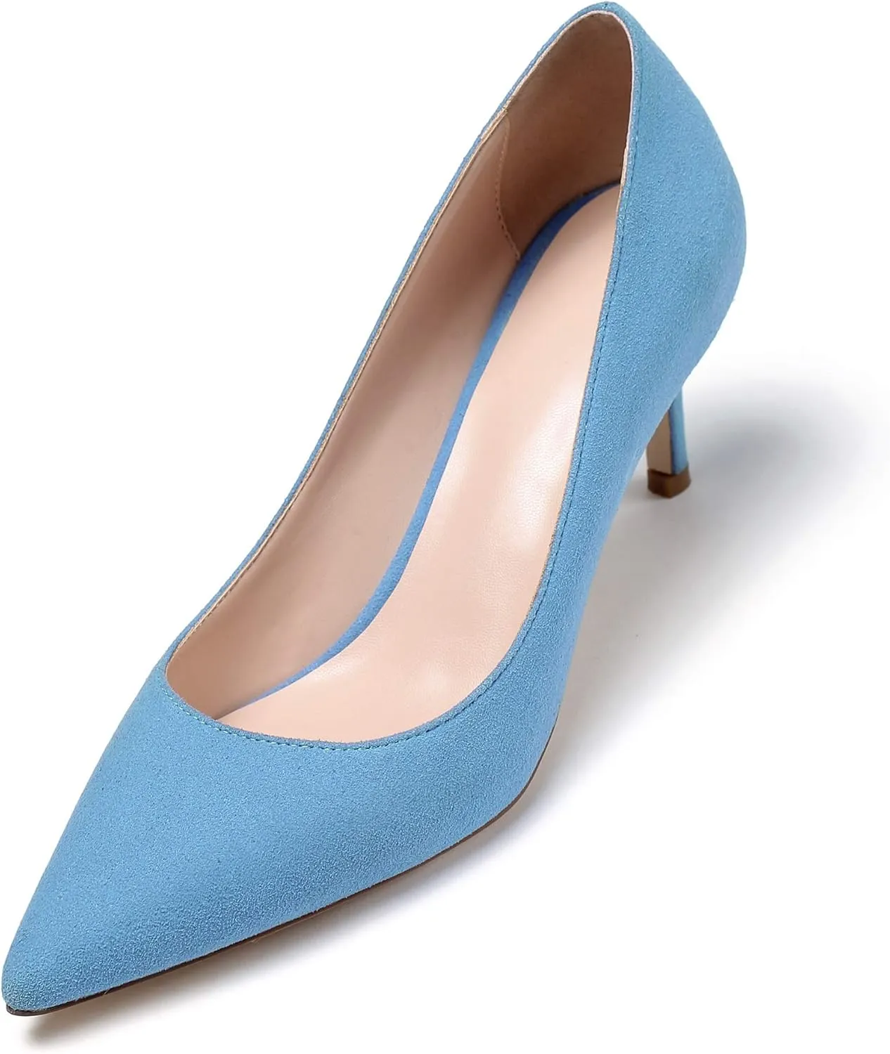 Mettesally Women's Kitten Heels Pointed Toe Suede Pumps Mid Heel Comfortable Slip On Party Dress Shoes