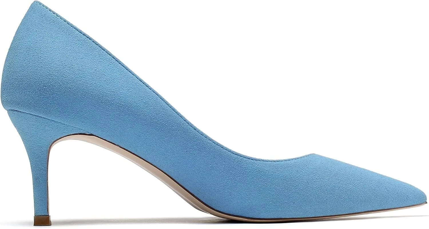 Mettesally Women's Kitten Heels Pointed Toe Suede Pumps Mid Heel Comfortable Slip On Party Dress Shoes