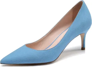 Mettesally Women's Kitten Heels Pointed Toe Suede Pumps Mid Heel Comfortable Slip On Party Dress Shoes