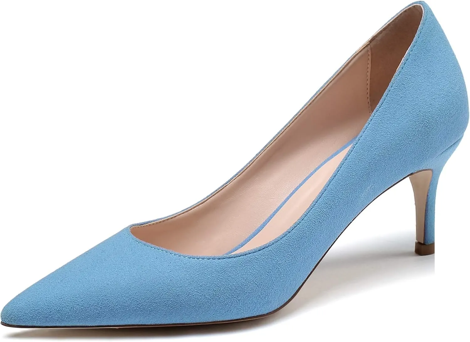 Mettesally Women's Kitten Heels Pointed Toe Suede Pumps Mid Heel Comfortable Slip On Party Dress Shoes