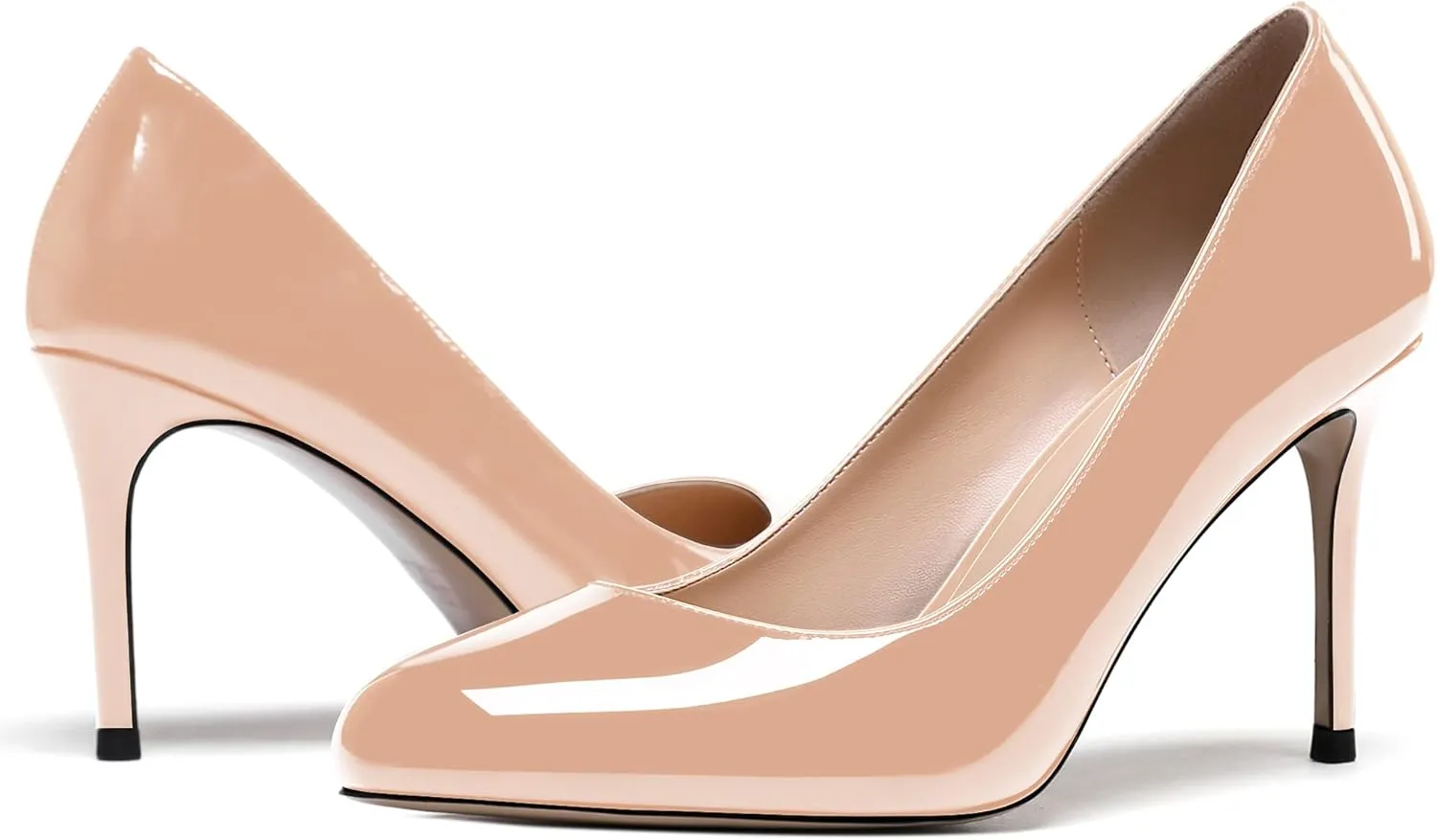 MODENCOCO Women's Round Toe Patent Leather Slip On Stiletto High Heel Pumps Wedding Dress Shoes 3.5 Inch