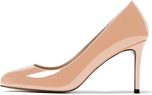 MODENCOCO Women's Round Toe Patent Leather Slip On Stiletto High Heel Pumps Wedding Dress Shoes 3.5 Inch