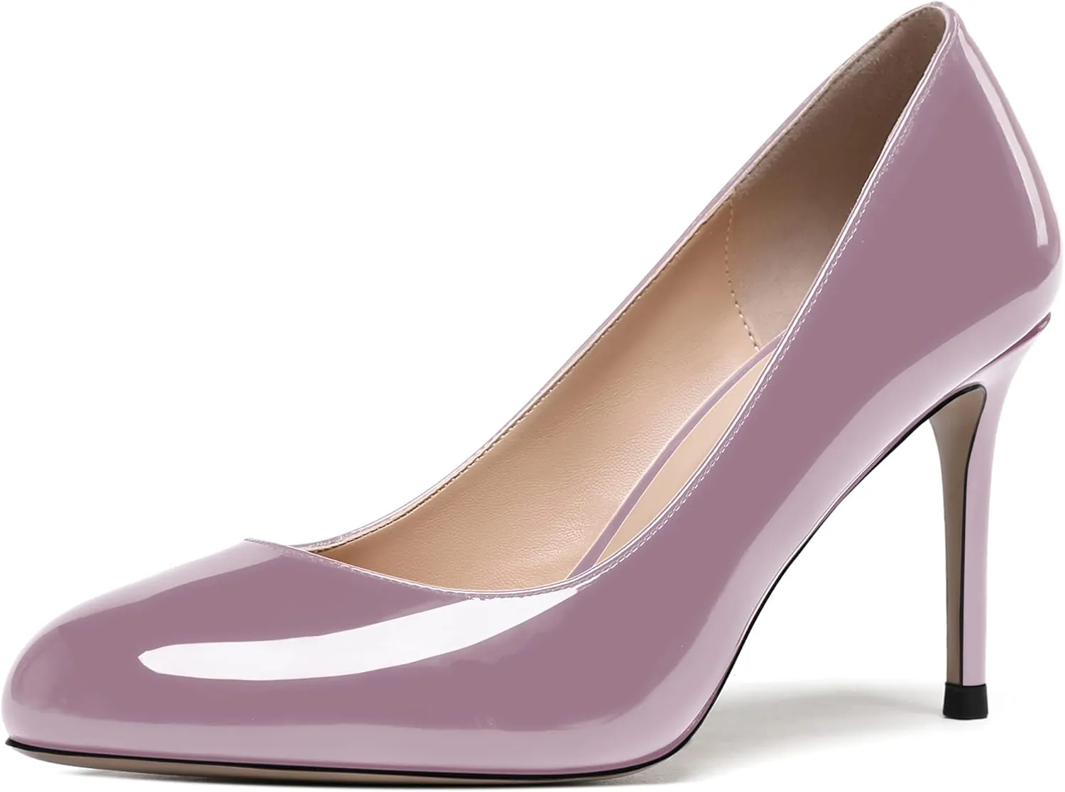 MODENCOCO Women's Round Toe Patent Leather Slip On Stiletto High Heel Pumps Wedding Dress Shoes 3.5 Inch