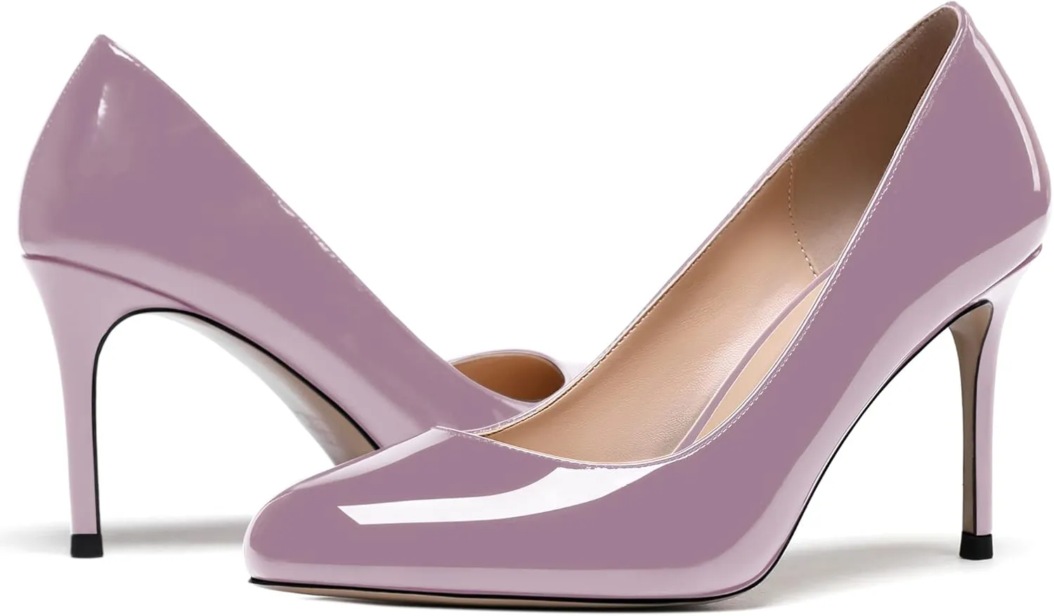 MODENCOCO Women's Round Toe Patent Leather Slip On Stiletto High Heel Pumps Wedding Dress Shoes 3.5 Inch