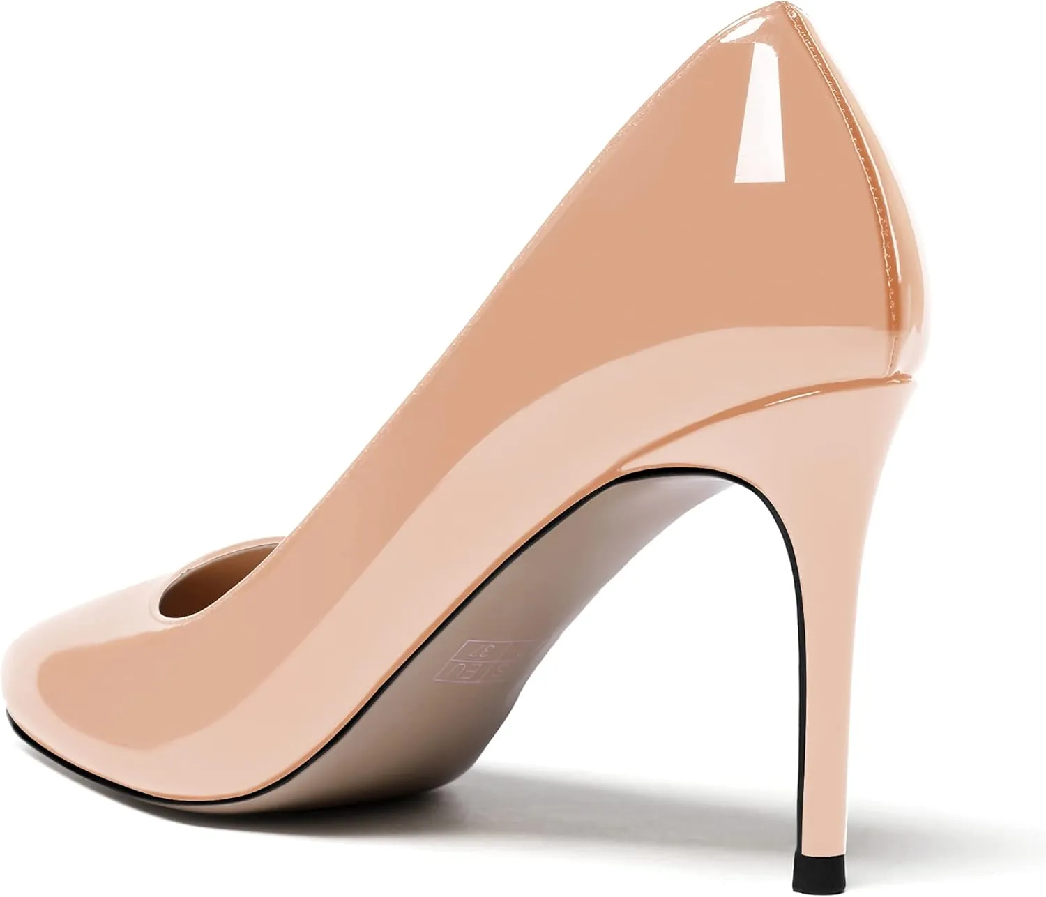 MODENCOCO Women's Round Toe Patent Leather Slip On Stiletto High Heel Pumps Wedding Dress Shoes 3.5 Inch