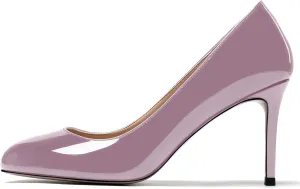 MODENCOCO Women's Round Toe Patent Leather Slip On Stiletto High Heel Pumps Wedding Dress Shoes 3.5 Inch