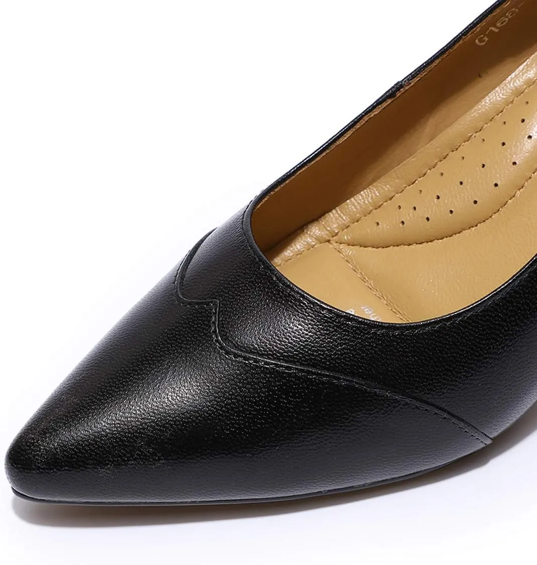 Mona flying Women's Leather Pointed Toe Dress Pumps Comfort High Heels Office Work Shoes for Ladies