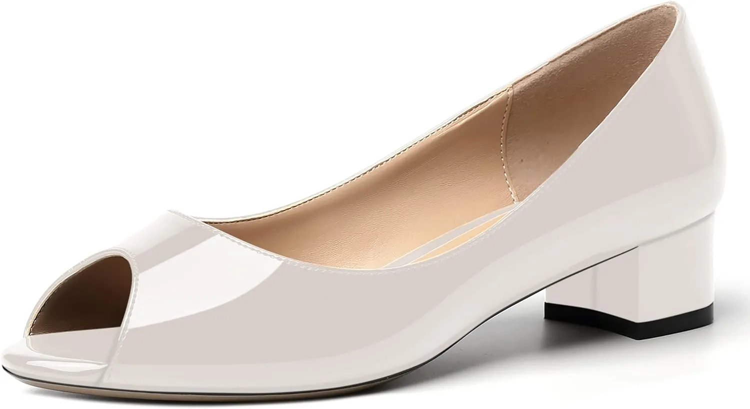 MOVINSTEPS Womens Casual Patent Slip On Dating Peep Toe Chunky Low Heel Pumps Shoes 1.5 Inch