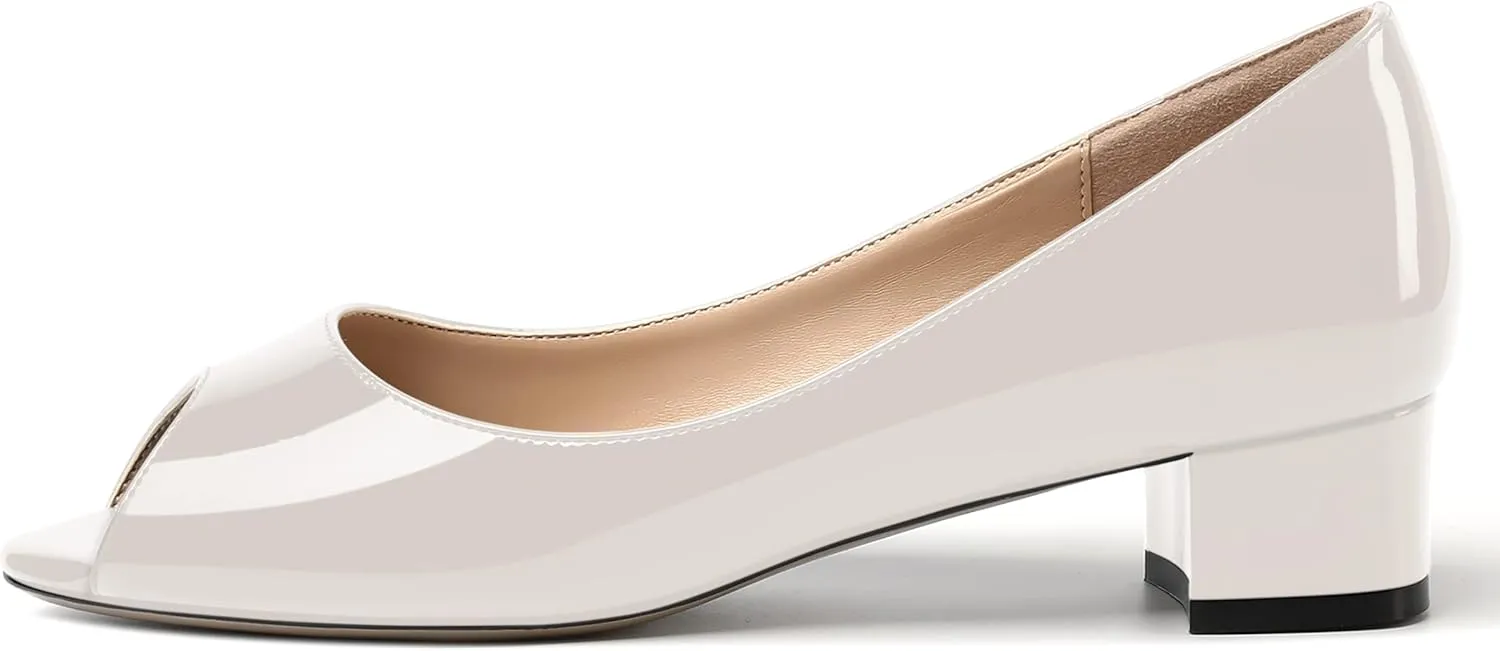 MOVINSTEPS Womens Casual Patent Slip On Dating Peep Toe Chunky Low Heel Pumps Shoes 1.5 Inch