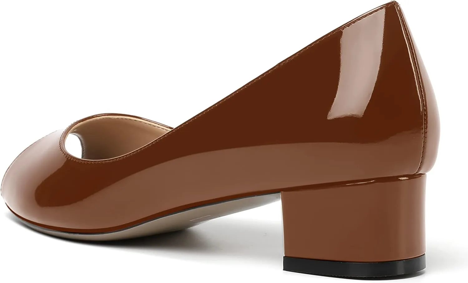 MOVINSTEPS Womens Casual Patent Slip On Dating Peep Toe Chunky Low Heel Pumps Shoes 1.5 Inch