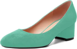 MOVINSTEPS Womens Office Dress Suede Slip On Round Toe Chunky Low Heel Pumps Shoes 2 Inch