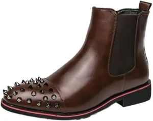 New Ankle Boots For Men Round Rivet Toe Leather Non Slip Anti-slip Waterproof Slip On Wearable Fashion Dress