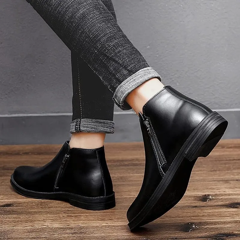New Chelsea Boots For Men Burnished Toe Elastic Bandage Vegan Leather Slip On Non Waterproof Anti-slip Dress Slip On