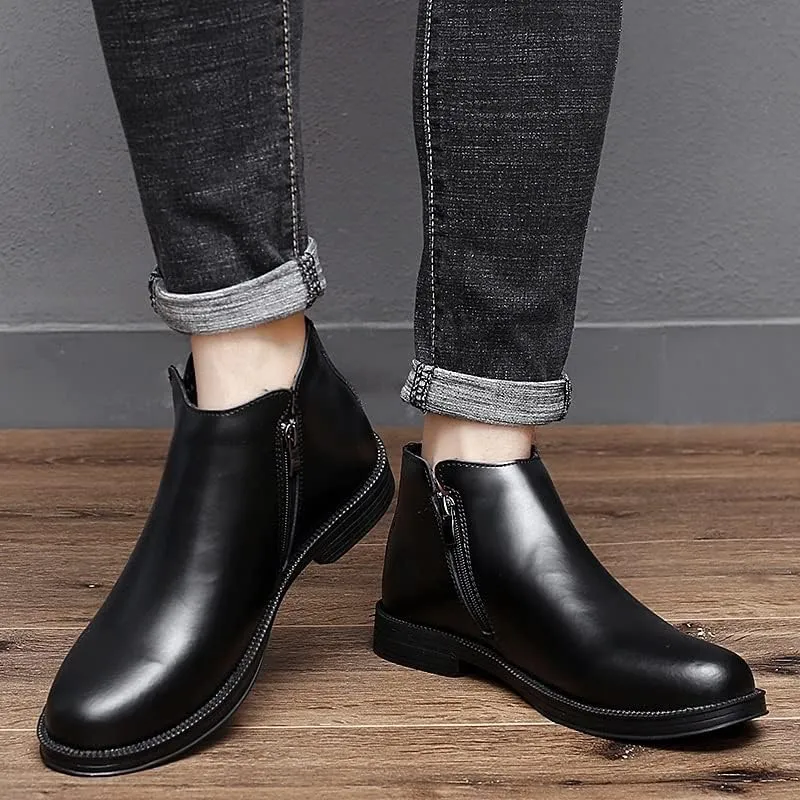 New Chelsea Boots For Men Burnished Toe Elastic Bandage Vegan Leather Slip On Non Waterproof Anti-slip Dress Slip On
