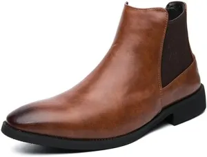 New Chelsea Boots For Men Burnished Toe Elastic Bandage Vegan Leather Slip On Non Waterproof Anti-slip Dress Slip On