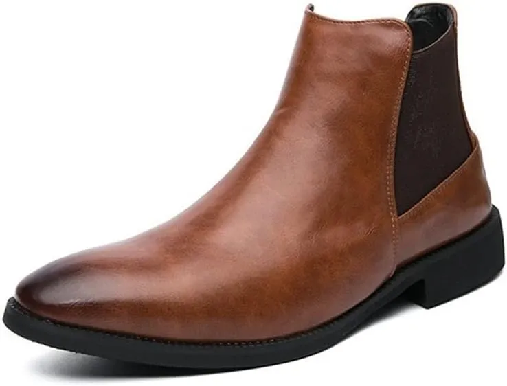 New Chelsea Boots For Men Burnished Toe Elastic Bandage Vegan Leather Slip On Non Waterproof Anti-slip Dress Slip On