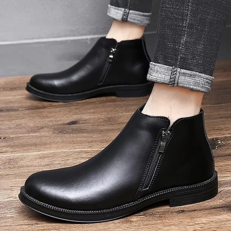 New Chelsea Boots For Men Burnished Toe Elastic Bandage Vegan Leather Slip On Non Waterproof Anti-slip Dress Slip On