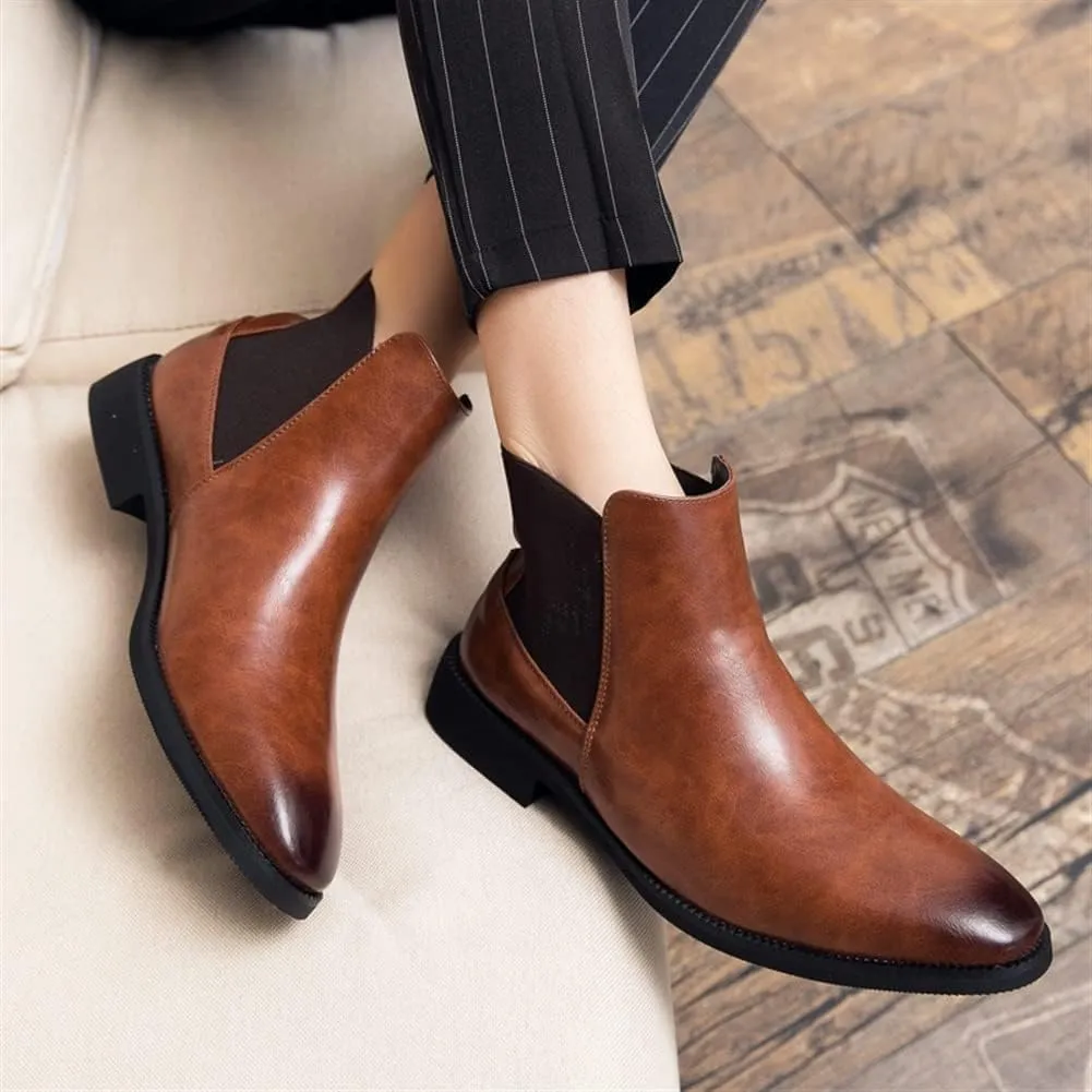 New Chelsea Boots For Men Burnished Toe Elastic Bandage Vegan Leather Slip On Non Waterproof Anti-slip Dress Slip On