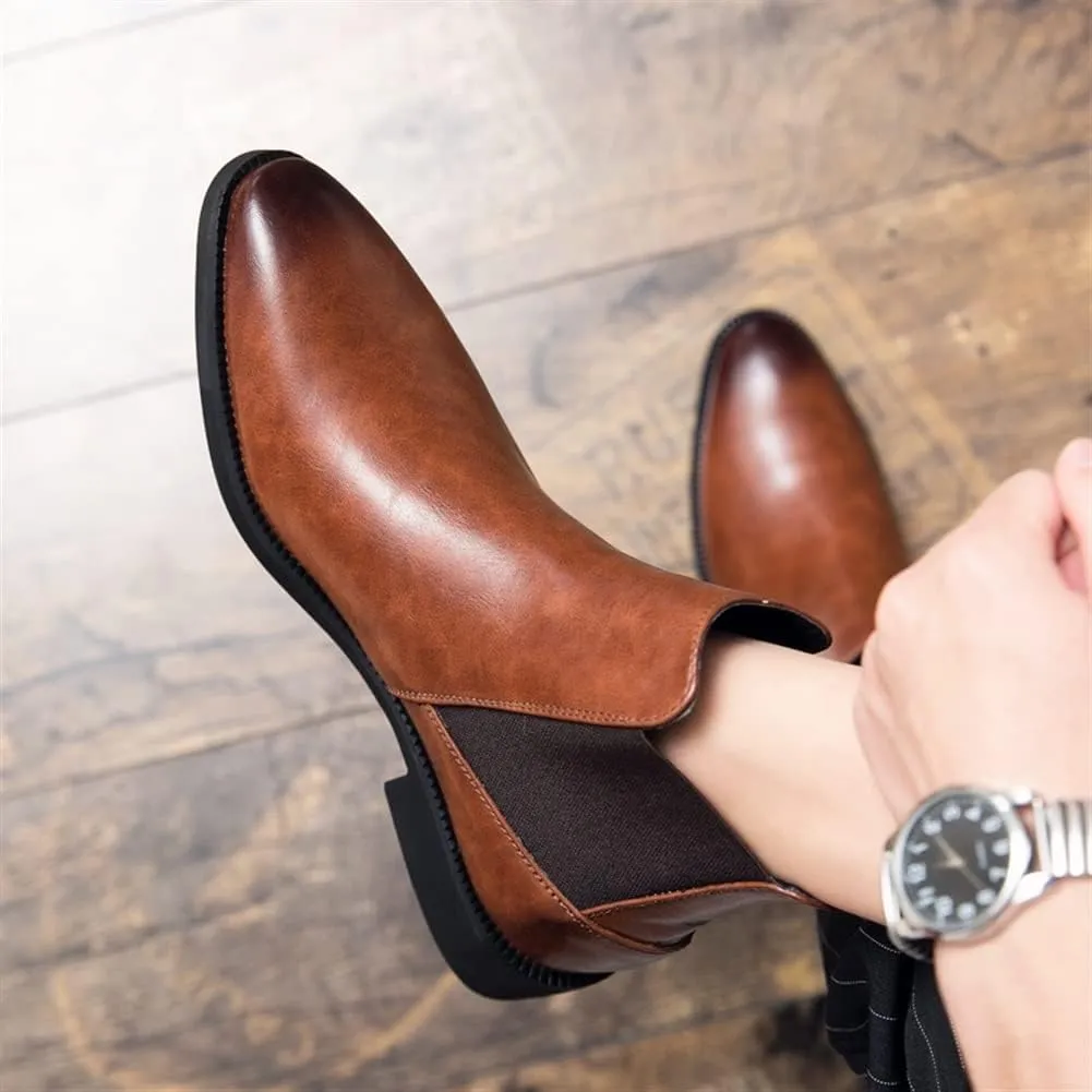 New Chelsea Boots For Men Burnished Toe Elastic Bandage Vegan Leather Slip On Non Waterproof Anti-slip Dress Slip On