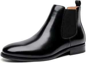 New Men's Chelsea Ankle Boots Elastic Bandage Burnished Toe Genuine Leather Slip On Wearable Waterproof Anti-slip Classic Dress Pull On