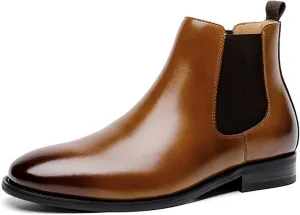 New Men's Chelsea Ankle Boots Elastic Bandage Burnished Toe Genuine Leather Slip On Wearable Waterproof Anti-slip Classic Dress Pull On