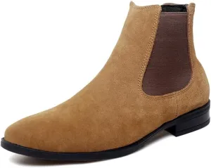 New Men's Chelsea Ankle Boots Solid Color Suede Vamp Elastic Band Waterproof Wearable Non Anti-slip Dress Casual Slip On