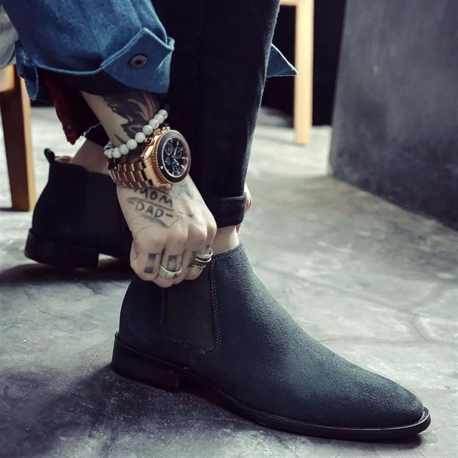 New Mens Chelsea Boot Elastic Bandage Genuine Leather Slip On Wearable Anti-slip Waterproof Dress Pull On