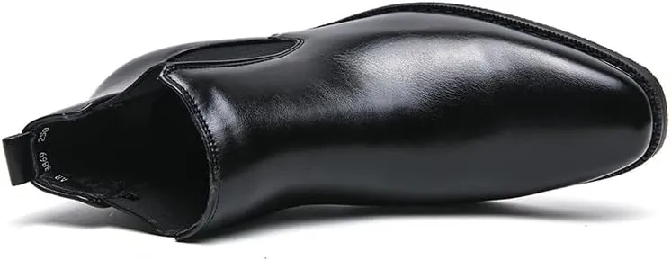 New Mens Chelsea Boot Pointed Toe PU Leather Elastic Band Anti-slip Waterproof Wearable Non Dress Slip On