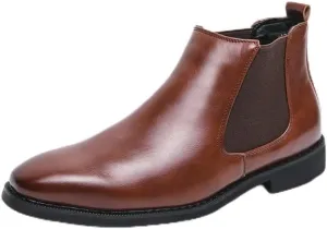 New Mens Chelsea Boot Pointed Toe PU Leather Elastic Band Anti-slip Waterproof Wearable Non Dress Slip On
