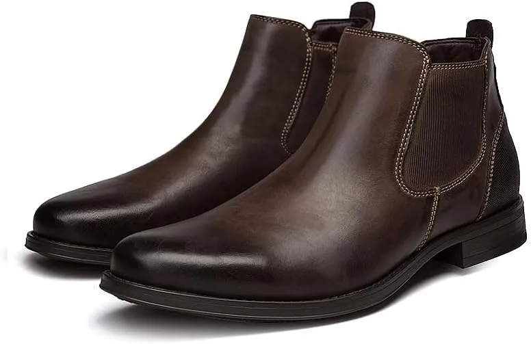 New Mens Chelsea Boot Round Burnished Toe Elastic Bandage Genuine Leather with Zipper Slip On Anti-slip Non Waterproof Wearable Classic Dress Slip On