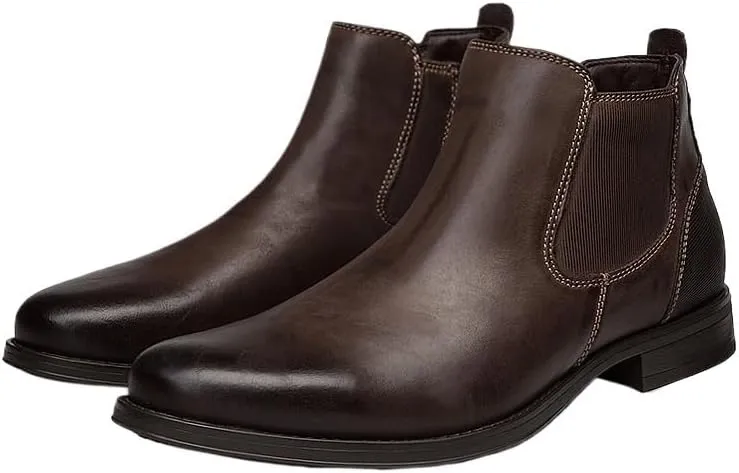 New Mens Chelsea Boot Round Burnished Toe Elastic Bandage Genuine Leather with Zipper Slip On Anti-slip Non Waterproof Wearable Classic Dress Slip On
