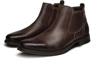 New Mens Chelsea Boot Round Burnished Toe Elastic Bandage Genuine Leather with Zipper Slip On Anti-slip Non Waterproof Wearable Classic Dress Slip On