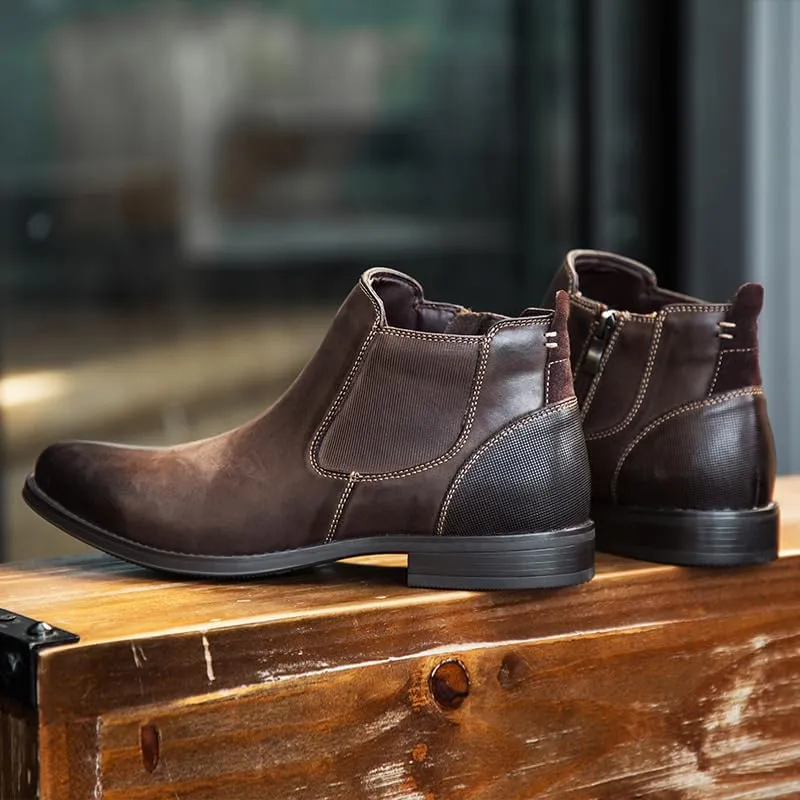 New Mens Chelsea Boot Round Burnished Toe Elastic Bandage Genuine Leather with Zipper Slip On Anti-slip Non Waterproof Wearable Classic Dress Slip On