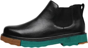 New Men's Chelsea Boots Elastic Bandage Color Bottom Height Increasing Elevator Cowhide Leather Slip On Wearable Waterproof Non Dress Fashion Slip On