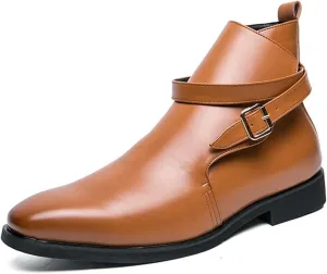 New Men's Chelsea Boots Monk belt PU Slip On Waterproof Non Slip Wearable Dress Pull On