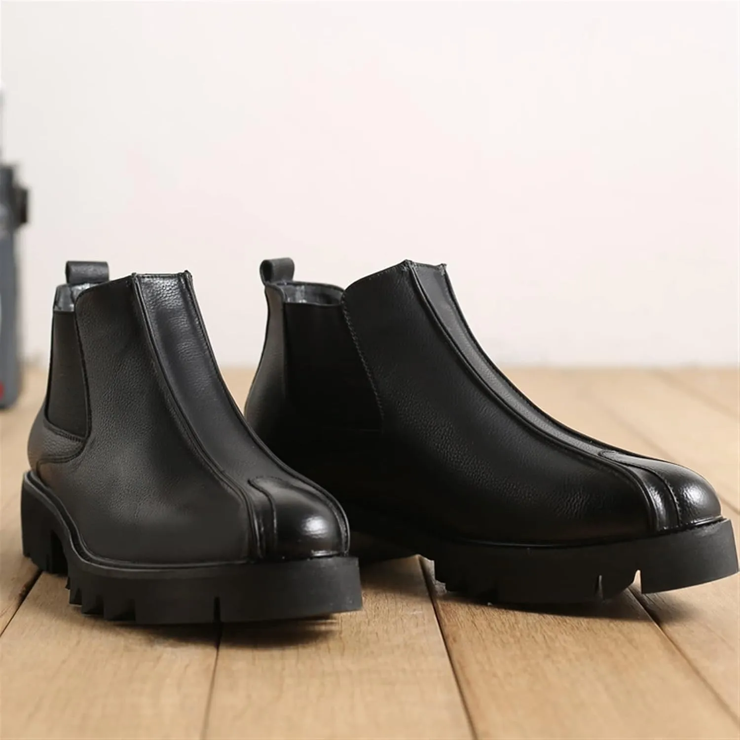 New Round Toe Ankle Boots For Men Lrregular Bottom Bike Toe Elastic Bandage PU Non Slip On Waterproof Wearable Dress